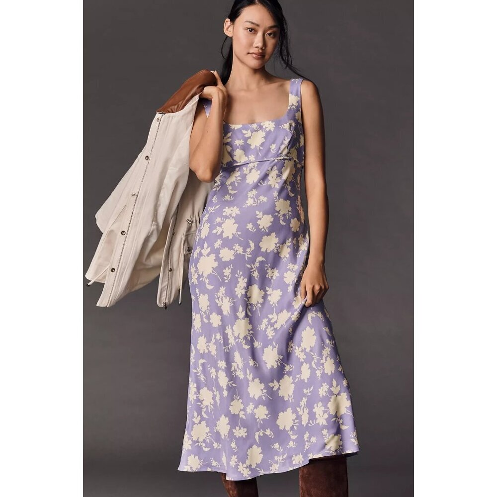 Maeve Square-Neck Midi Slip Dress Lavender Purple Floral XL